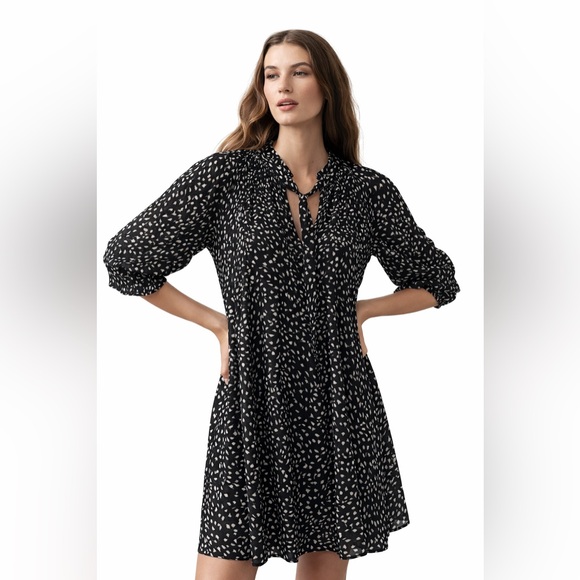 Anthropologie Dresses & Skirts - Anthropologie Meadow Rue Black White Boho Mini Dress Long Sleeve Flowy Small